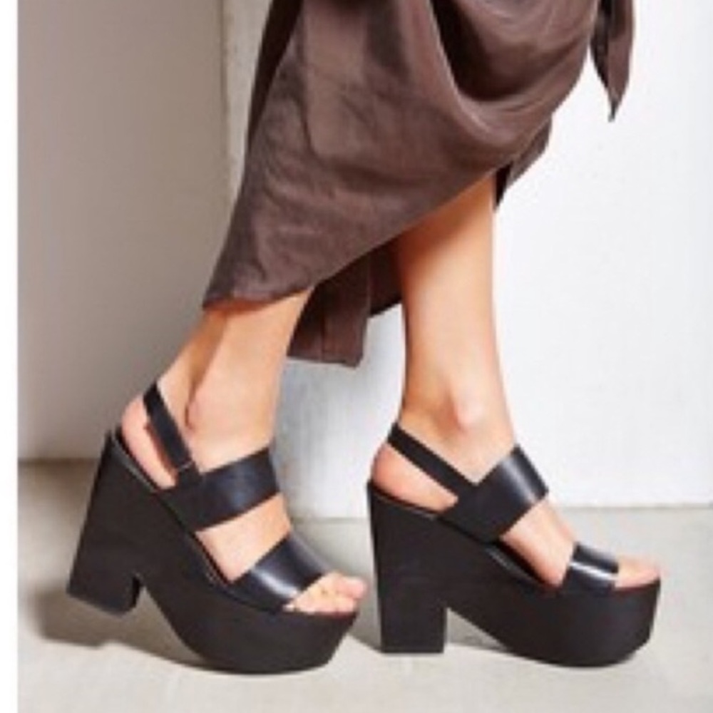 Black Wooden Slingback Platform Wedge